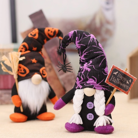 Halloween Gnomo Peluche Decorazione Con Scopa Zucca Cartello Rudolf Senza Volto Nano Bambola Per Casa Festa Ornamento