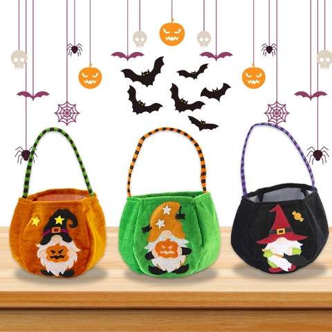 Halloween Gnome Gold Velvet Candy Bag Portable Pumpkin Gift Pouch For Kids Festive Party Trick Or Treat Decoration