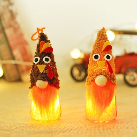 LED Lighted Turkey Gnome Faceless Doll Plush Thanksgiving Ornament Harvest Hanging Decoration For Home Festive Autumn Decor