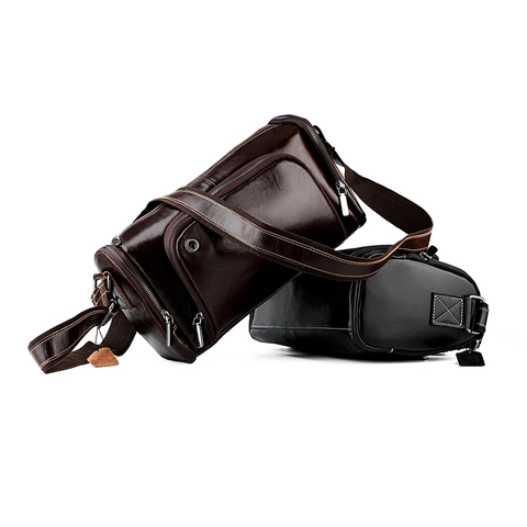 Genuine Leather Men Crossbody Bag Vintage Cowhide Shoulder Bag Large Capacity Business Casual Travel Messenger Bag Multi Pocket