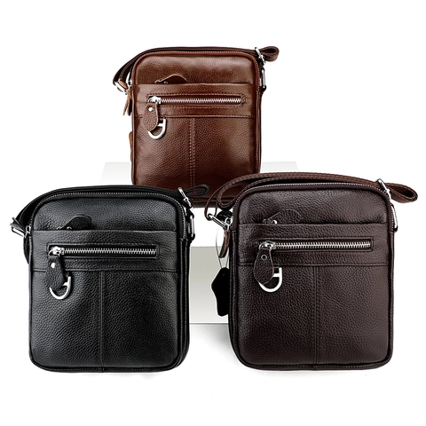 Sac à Épaule pour Homme en Cuir de Vachette Véritable Motif Litchi Sac Bandoulière Décontracté Avec Bandoulière Réglable