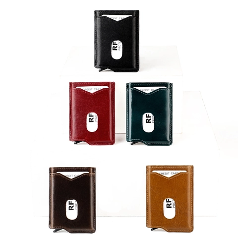 Portacarte Automatico Pop-up Blocco RFID Pelle Crazy Horse Portafoglio Minimalista Vintage Per Uomini Donne