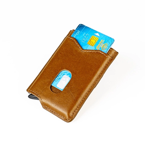 Portacarte Automatico Pop-up Blocco RFID Pelle Crazy Horse Portafoglio Minimalista Vintage Per Uomini Donne