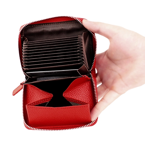 Portacarte In Vera Pelle Blocco RFID Fisarmonica Slot Multipli Portafoglio Con Cerniera Minimalista