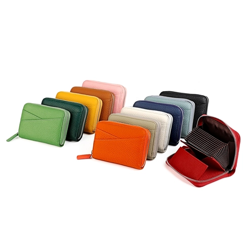 Portacarte In Vera Pelle Blocco RFID Fisarmonica Slot Multipli Portafoglio Con Cerniera Minimalista