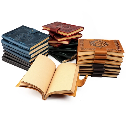 Vintage Crazy Horse Genuine Leather Notebook Handmade Embossed Rose Sailboat Journal Diary Retro Business Writing Pad