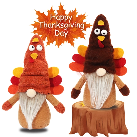 Thanksgiving Turkey Gnomes Plush Decor Autumn Harvest Table Ornament Handcrafted Gnome With Colorful Feathers For Home Decoration