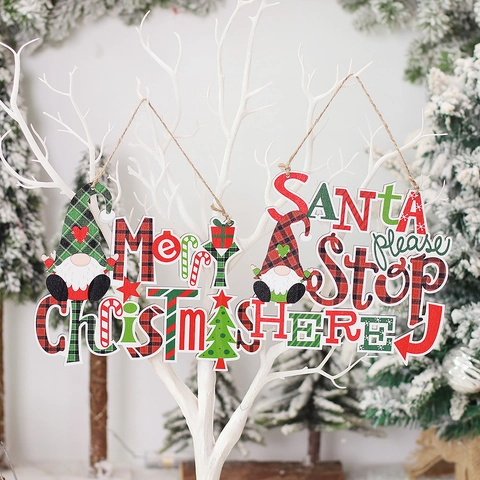 Targa Appesa In Legno Natale Gnomo Quadri Merry Christmas Santa Please Stop Here Decorazione Albero Di Natale