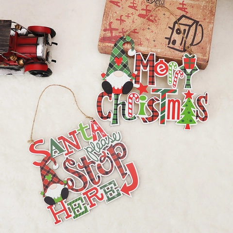 Targa Appesa In Legno Natale Gnomo Quadri Merry Christmas Santa Please Stop Here Decorazione Albero Di Natale