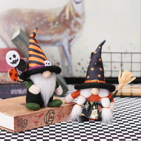Gnomes d'Halloween Décorations en Peluche Poupées Sans Visage de Magicien Avec Ballons Fantômes Balai Pour Décoration de Table de Fête à la Maison