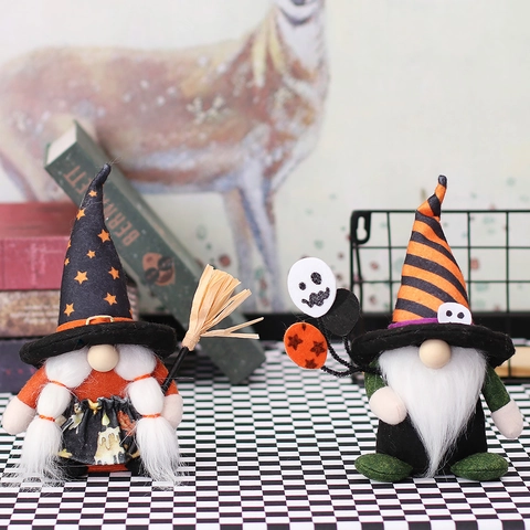 Gnomes d'Halloween Décorations en Peluche Poupées Sans Visage de Magicien Avec Ballons Fantômes Balai Pour Décoration de Table de Fête à la Maison