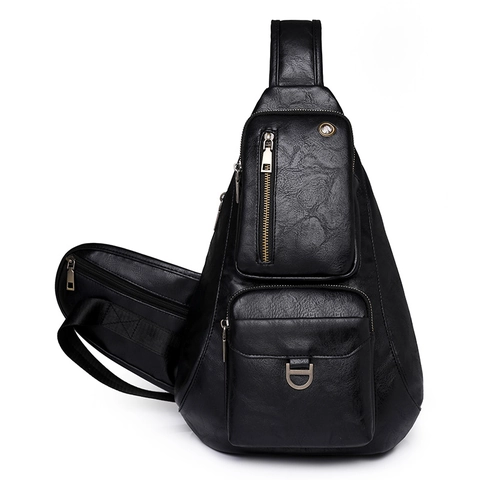Sac Bandoulière Rétro en Cuir PU pour Femme Multi-Poches Sac Sling pour Voyage Décontracté Large Bandoulière