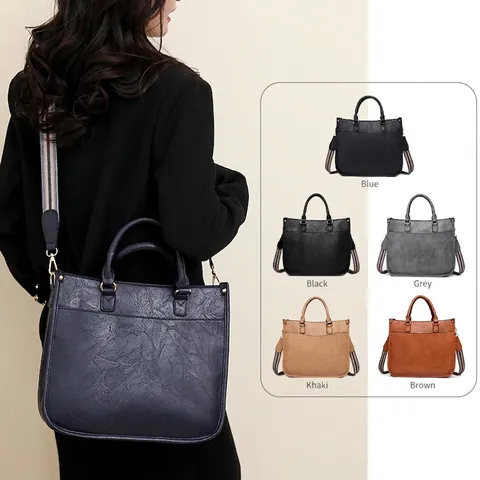 Bolso Tote de Cuero PU Vintage para Mujer Bolso de Mano de Gran Capacidad Con Correa de Hombro a Rayas Oficina Casual Bolso Bandolera