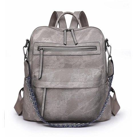 Zaino Vintage in Pelle PU da Donna Grande Capacità Borsa da Viaggio Multitasche Con Tracolla Intrecciata Geometrica Etnica