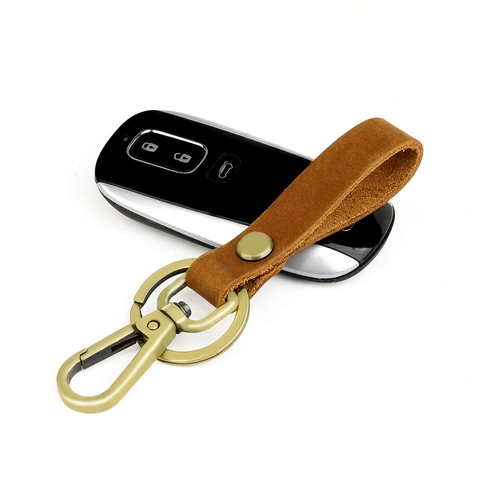 Retro Genuine Cowhide Leather Keychain For Car Keys Vintage Handmade Key Ring With Zinc Alloy Snap Hook