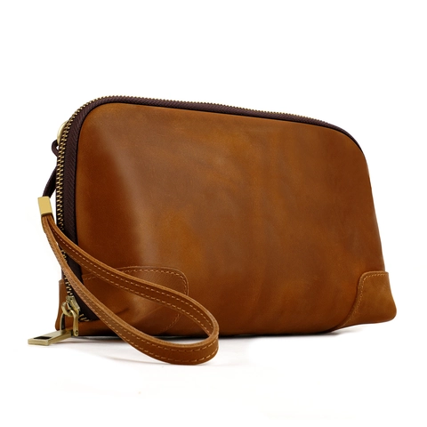 Vintage Genuine Leather Men Clutch Bag With Wristlet Multi-Functional Storage Wallet Organizer Handbag Case