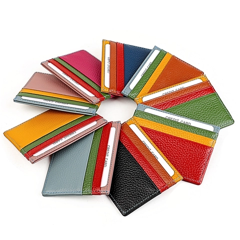 Porta Carte Sottile Multicolore Pelle Di Vacchetta Grana Lychee Protezione RFID Portafoglio Per Carte Di Credito Uomo Donna