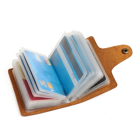 Vintage Genuine Leather Card Holder Crazy Horse Cowhide RFID Blocking Multi Slot Bank Card Wallet With Snap Button