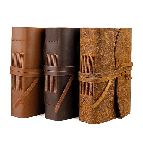 Vintage Handgemaakt Crazy Horse Leder Notitieboek Rundleer Reisdagboek Riemsluiting Dik Papier Zakelijk Kantoor Dagboek