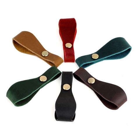 Retro Crazy Horse Genuine Leather Keychain Multi-Functional Cowhide Lanyard Luggage Tag Hook Furniture Pull Key Ring