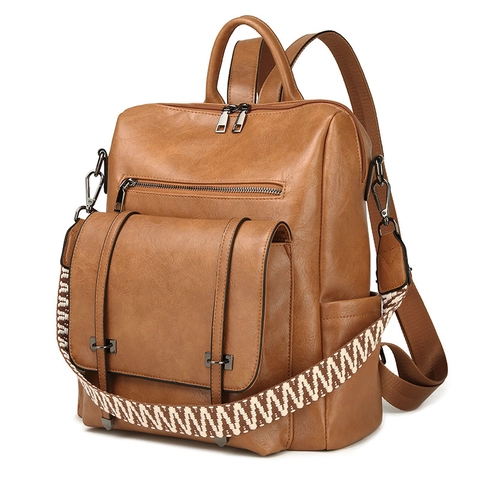 Mochila de Cuero PU Vintage para Mujer Gran Capacidad Mochila Antirrobo Con Correa de Hombro Tejida Moda Conmutación Bolsa de Viaje Diaria