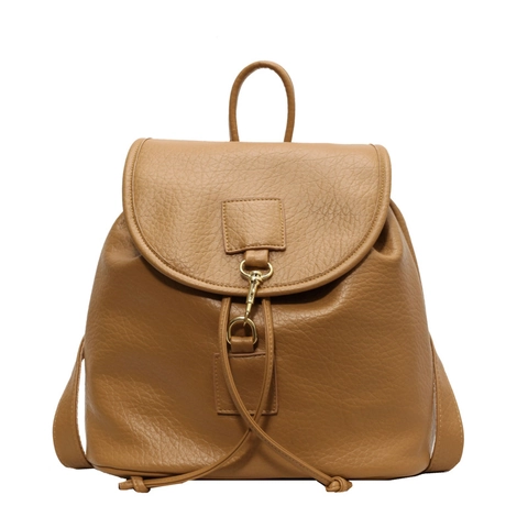 Vintage PU Leather Backpack For Women Large Capacity Retro Litchi Grain Flap Drawstring Shoulder Bag Daily Travel