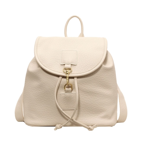 Vintage PU Leather Backpack For Women Large Capacity Retro Litchi Grain Flap Drawstring Shoulder Bag Daily Travel