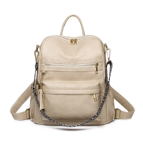 Women Fashion PU Leather Backpack Large Capacity Leopard Print Wide Strap Versatile Travel Shoulder Bag With Small Pouch