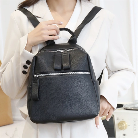 Mochila de Moda para Mujer de Cuero PU con Grano de Litchi Gran Capacidad Bolsa de Viaje Casual para Conmutar