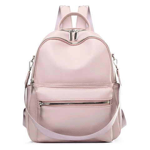 Women PU Leather Backpack Fashion Lychee Pattern Large Capacity Travel Casual School Bag Multi Pocket Silver Zipper