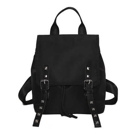 Modischer Damen Nylon Rucksack Große Kapazität Mit Nieten Klappe Kordelzug Street Trend Vielseitig Reiserucksack