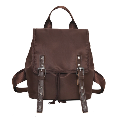 Modischer Damen Nylon Rucksack Große Kapazität Mit Nieten Klappe Kordelzug Street Trend Vielseitig Reiserucksack