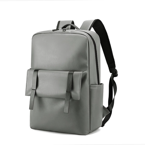 Sac à Dos Ordinateur Business Grande Capacité en Cuir PU Minimaliste Bagage de Voyage Urbain pour Ordinateur 15.6 Pouces