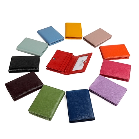Porte-cartes en Cuir Véritable avec Protection RFID Motif Grain de Litchi Portefeuille Mince pour Cartes de Crédit Unisexe