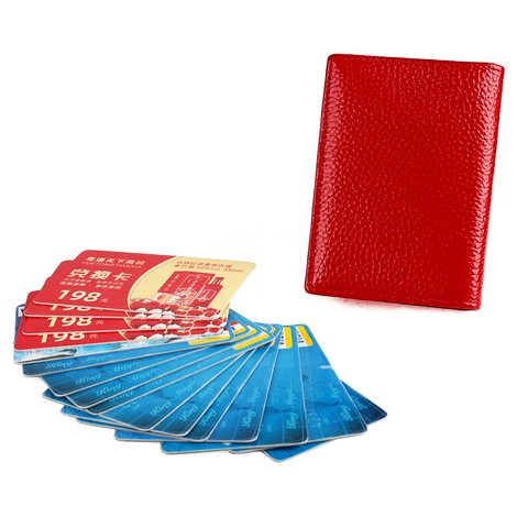 Porte-cartes en Cuir Véritable avec Protection RFID Motif Grain de Litchi Portefeuille Mince pour Cartes de Crédit Unisexe