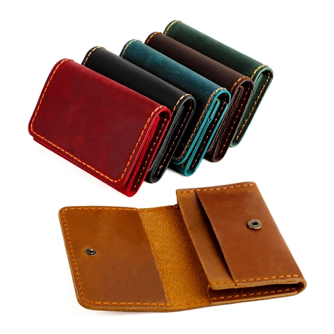 Porte-cartes en Cuir de Vachette Crazy Horse Vintage Blocage RFID Pour Hommes Femmes Portefeuille Retro Fait Main