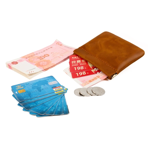 Vintage Crazy Horse Leather Coin Purse Squeeze Metal Frame Small Wallet First Layer Cowhide Card Holder RFID Storage Bag
