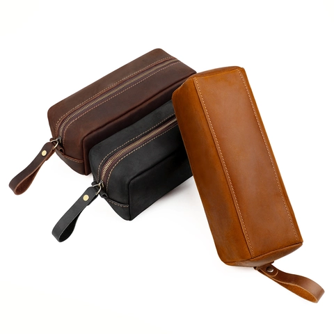 Astuccio in Pelle Crazy Horse Vintage Grande Capacità Fatto a Mano in Vera Pelle di Vacchetta Borsa da Viaggio per Scuola Ufficio