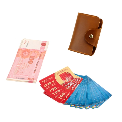 Vintage Crazy Horse Genuine Leather Card Holder RFID Blocking Accordion Case Mini Wallet For Men Women Cowhide Coin Purse
