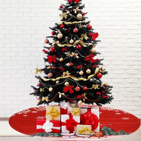 Grote Kerstboomschort Polyester Cartoon Kerstman Sneeuwpop Rendier Bedrukte Ronde Boomvoet Cover Voor Vakantie Decoratie