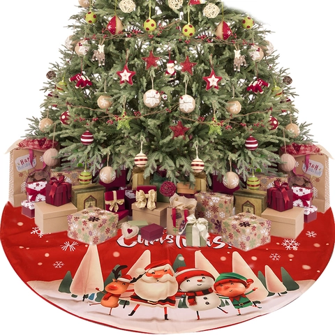 Grote Kerstboomschort Polyester Cartoon Kerstman Sneeuwpop Rendier Bedrukte Ronde Boomvoet Cover Voor Vakantie Decoratie