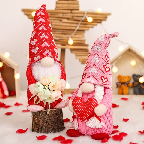 Gnomo De San Valentín Muñeco De Peluche Punto Patrón Corazón Enano Sin Cara Con Flores Para Decoración De Bodas Casa