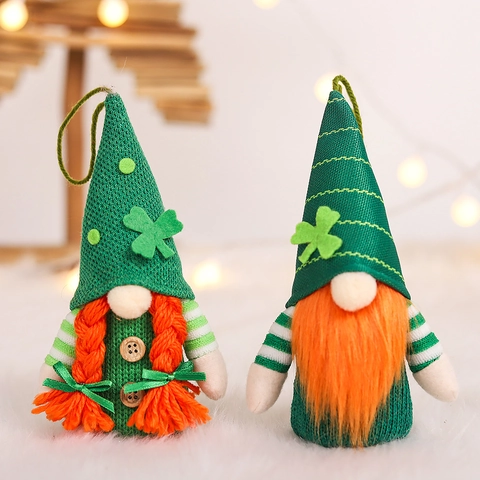 St Patrick Day Glowing Gnome Ornament LED Light Green Shamrock Clover Irish Festival Home Party Decor Hanging Gift