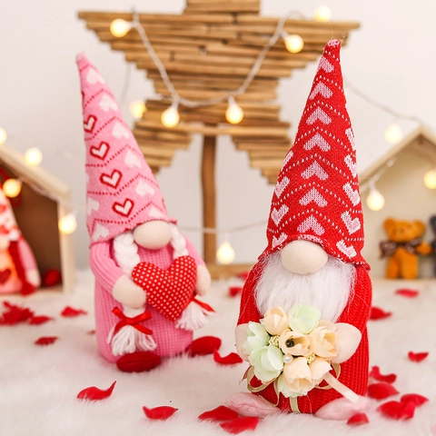 Gnomo De San Valentín Muñeco De Peluche Punto Patrón Corazón Enano Sin Cara Con Flores Para Decoración De Bodas Casa