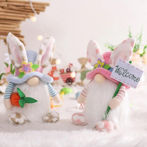 Easter Gnome Bunny Ears Faceless Doll Handmade Plush Rudolph Figurine For Spring Home Table Decoration Ornaments