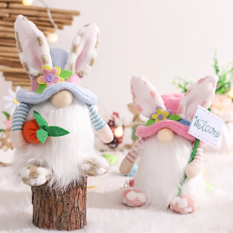 Easter Gnome Bunny Ears Faceless Doll Handmade Plush Rudolph Figurine For Spring Home Table Decoration Ornaments