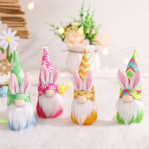 Easter Gnome Plush Hanging Ornament Bunny Ears Faceless Doll Floral Plaid Patterns Home Holiday Decoration Pendants For Party