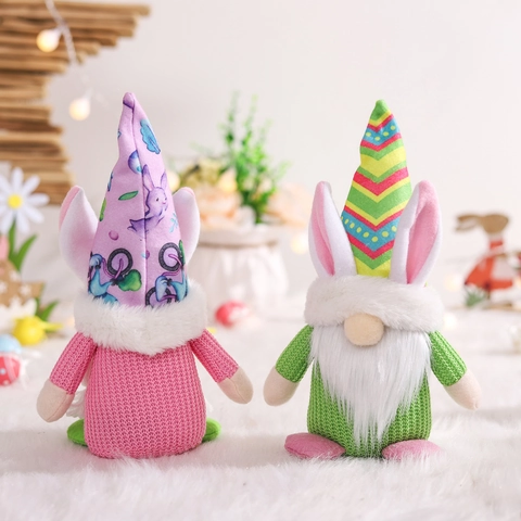 Gnome de Pâques en Peluche Décoration Oreilles de Lapin Tricoté Poupée Sans Visage Nordique Pour Décoration de Table de Printemps