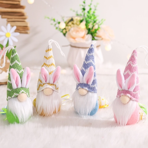 Ornamenti da Appendere Gnomo di Pasqua Con Orecchie da Coniglio Cappello a Maglia Barba in Pelliccia Sintetica per Casa Festa