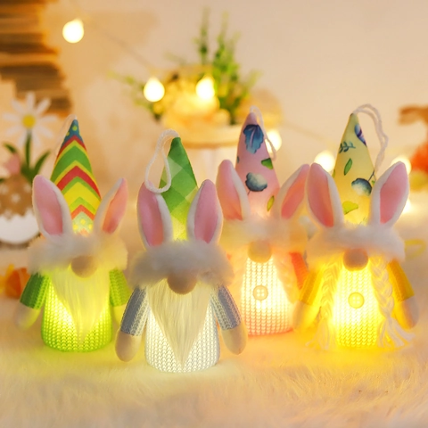 LED Glowing Easter Gnomes Ornaments With Bunny Ears Handmade Faceless Doll For Spring Holiday Party Home Table Decoration